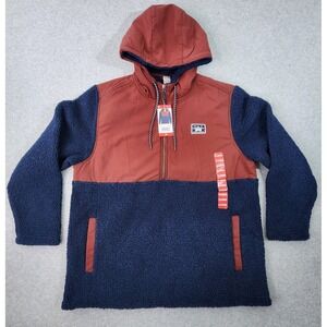 Hurley Half Zip Sherpa Mens XL Obsidian Red and Navy‎ Blue Hoodie with pockets